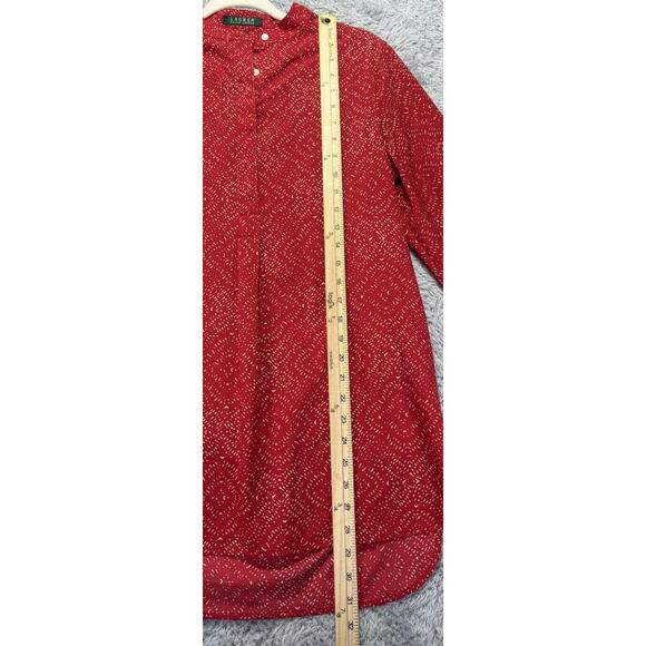 Lauren Ralph Lauren Womens Medium Red Tan Boho Retro Popover Tunic Top Blouse - Picture 7 of 11